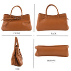 Women's Genuine Leather Modern Top-Handle Satchel Bag with Adjustable Shoulder Strap - Tan_8575460