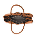 Women's Genuine Leather Modern Top-Handle Satchel Bag with Adjustable Shoulder Strap - Tan_8575460