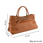 Women's Genuine Leather Modern Top-Handle Satchel Bag with Adjustable Shoulder Strap - Tan_8575460
