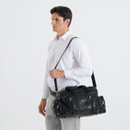 100% Genuine Leather Holdall Travel Duffel Bag - Black_8575475_1