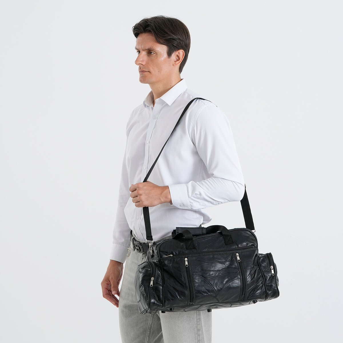 100% Genuine Leather Holdall Travel Duffel Bag - Black 8575475 1