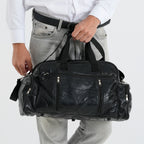 100% Genuine Leather Holdall Travel Duffel Bag - Black_8575475_2