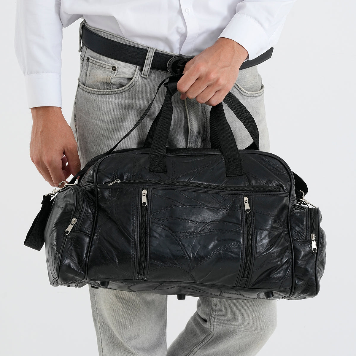 100% Genuine Leather Holdall Travel Duffel Bag - Black 8575475 2