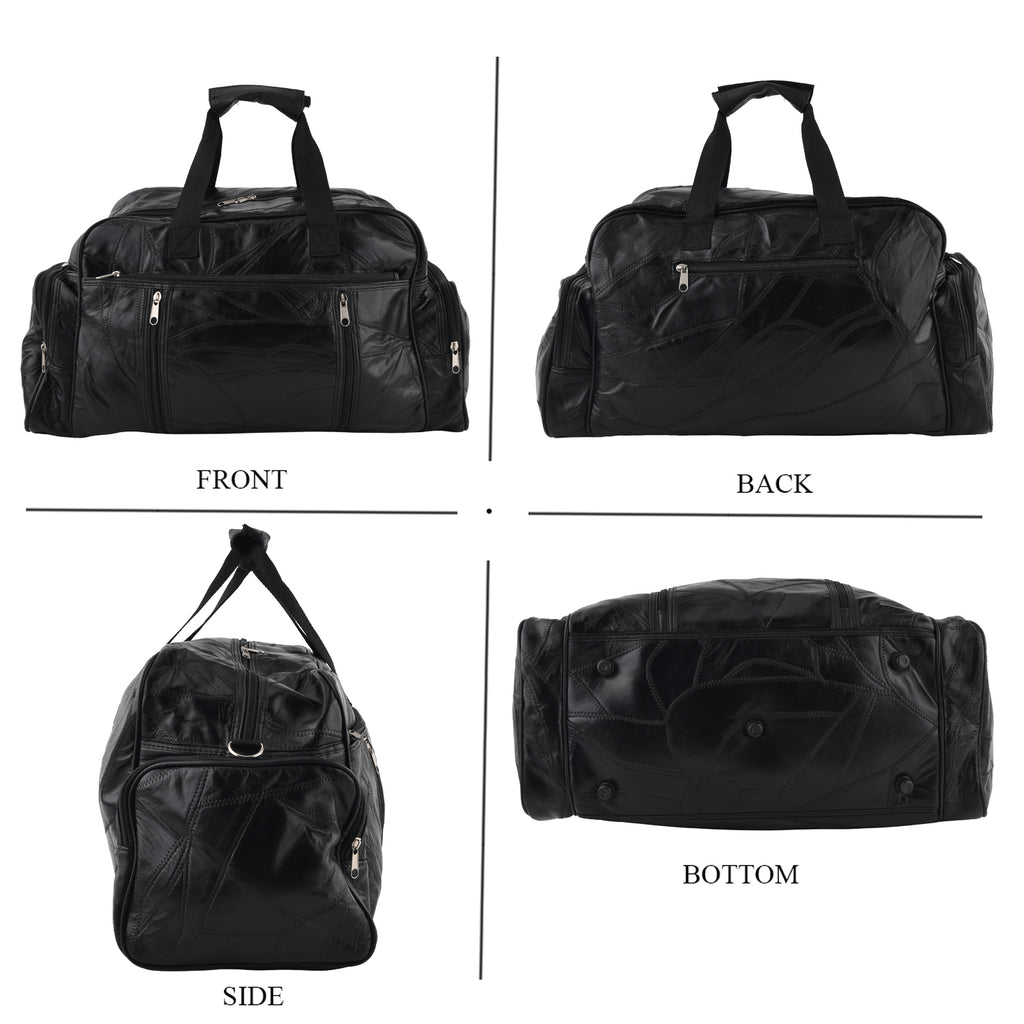 100% Genuine Leather Holdall Travel Duffel Bag - Black_8575475_3