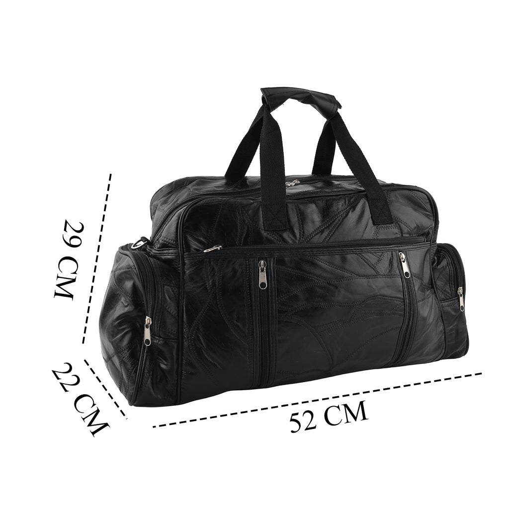 100% Genuine Leather Holdall Travel Duffel Bag - Black_8575475_6
