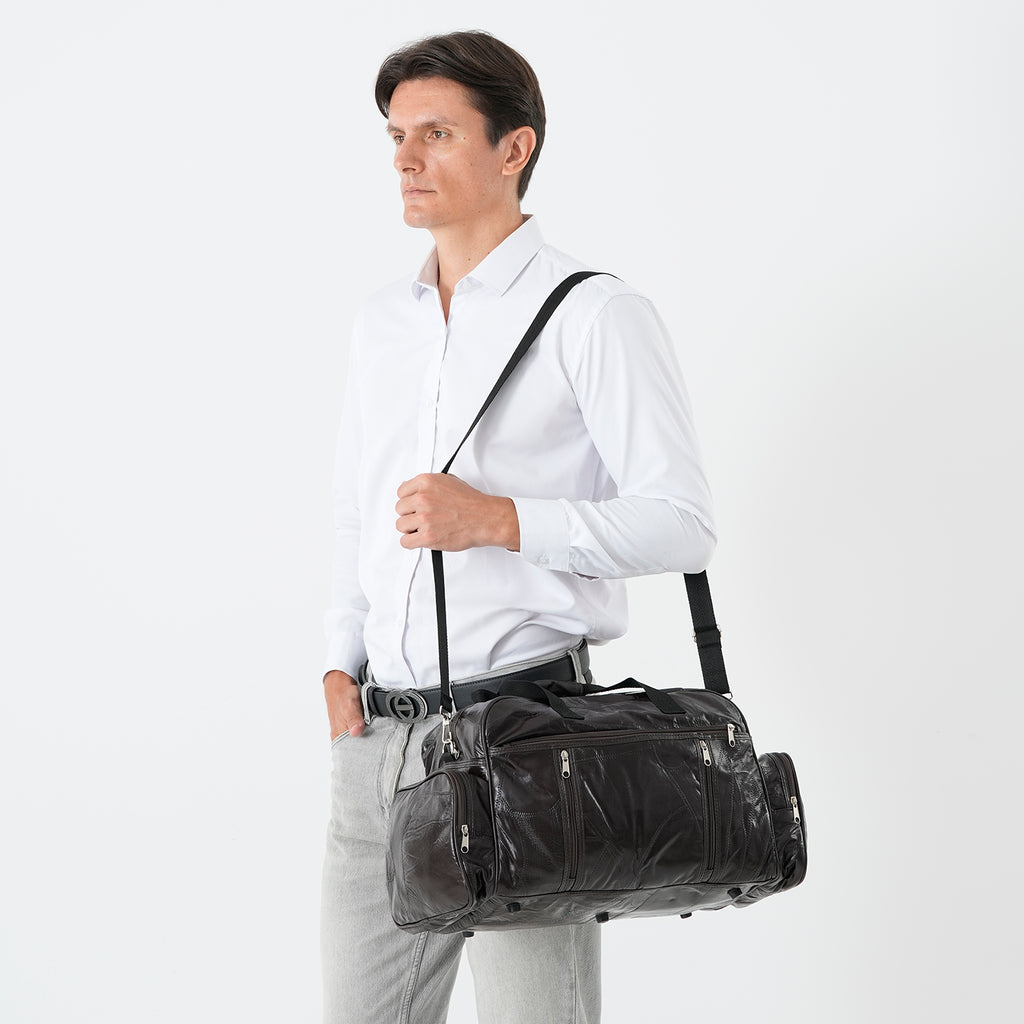 100% Genuine Leather Holdall Travel Duffel Bag - Brown_8575476_1