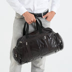 100% Genuine Leather Holdall Travel Duffel Bag - Brown_8575476_2