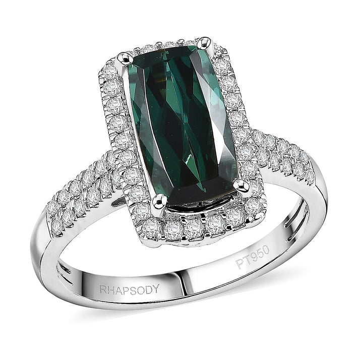 Certified and Appraised RHAPSODY 950 Platinum AAAA Indicolite White Diamond EF, VS Main Stone With Surrounding Stone Ring, Platinum Wt.6.82 Gms  3.960  Ct. 8575576 1