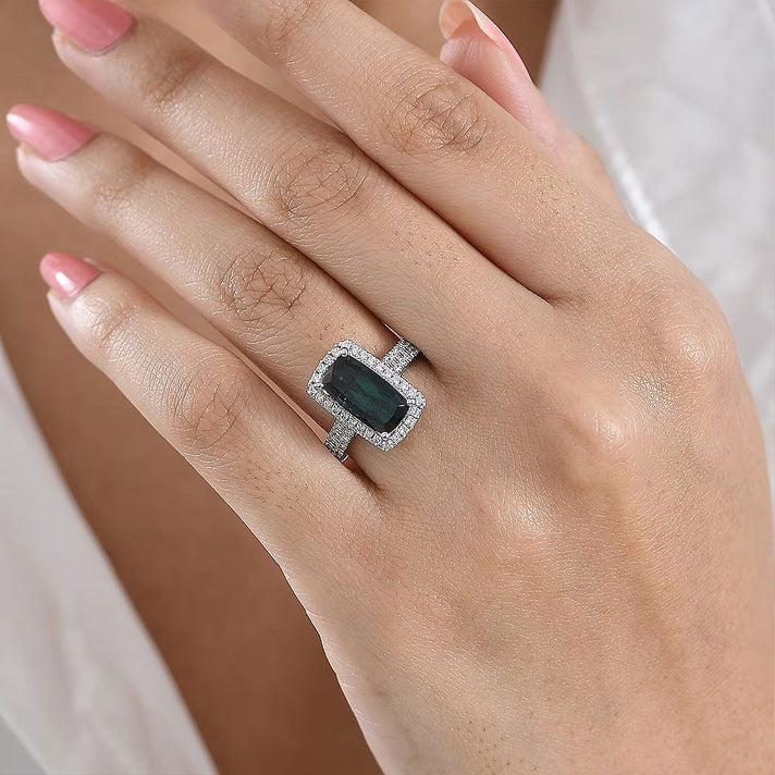 Certified and Appraised RHAPSODY 950 Platinum AAAA Indicolite White Diamond EF, VS Main Stone With Surrounding Stone Ring, Platinum Wt.6.82 Gms  3.960  Ct. 8575576 2