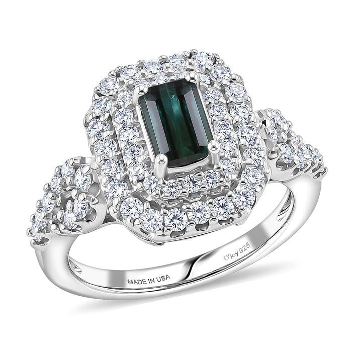 Certified and Appraised D'Joy Indicolite, Moissanite Main Stone With Surrounding Stone Ring in Rhodium OverlaySterling Silver  1.460  Ct. 8575585 1