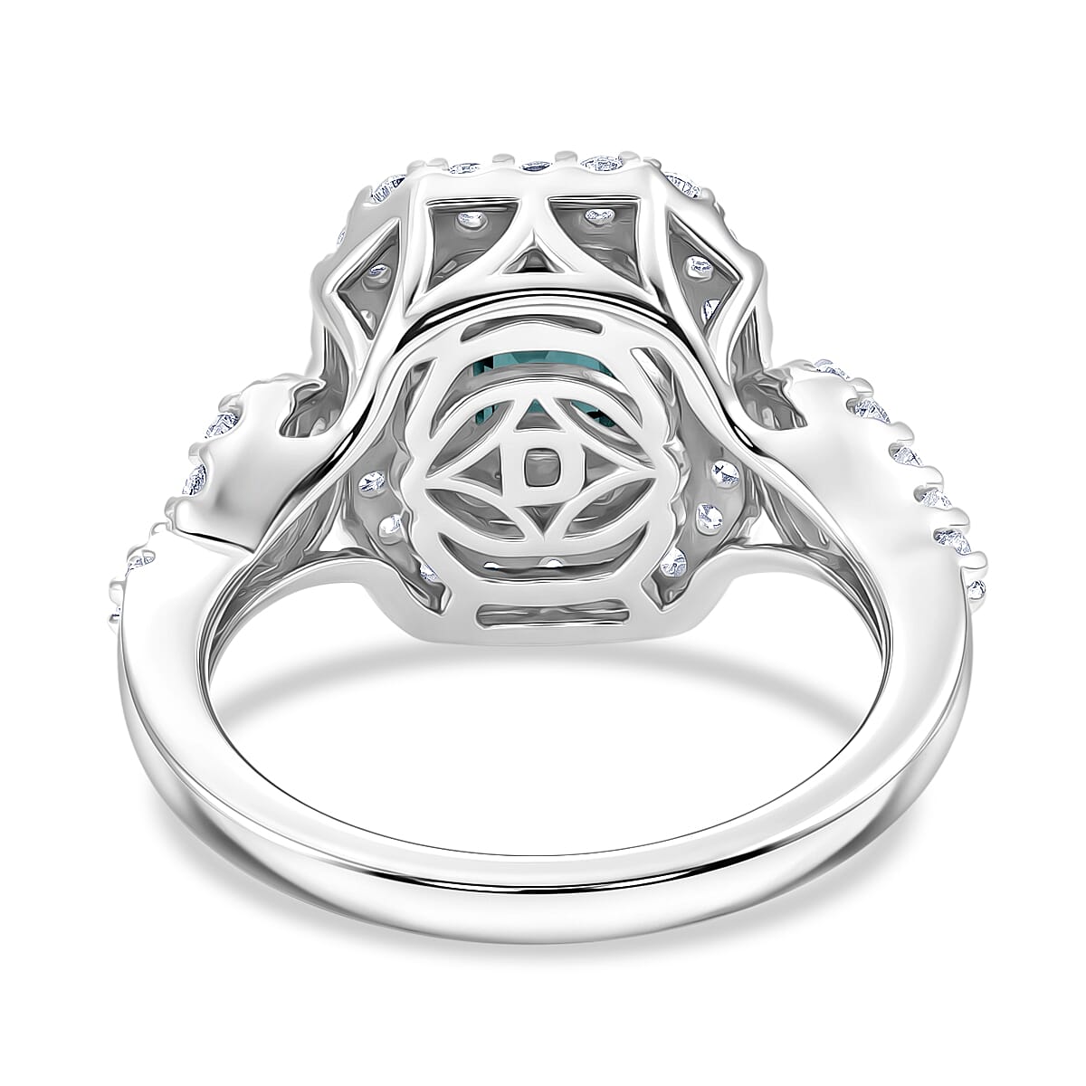 Certified and Appraised D'Joy Indicolite, Moissanite Main Stone With Surrounding Stone Ring in Rhodium Overlay Sterling Silver 1.460 Ct. 8575585 4