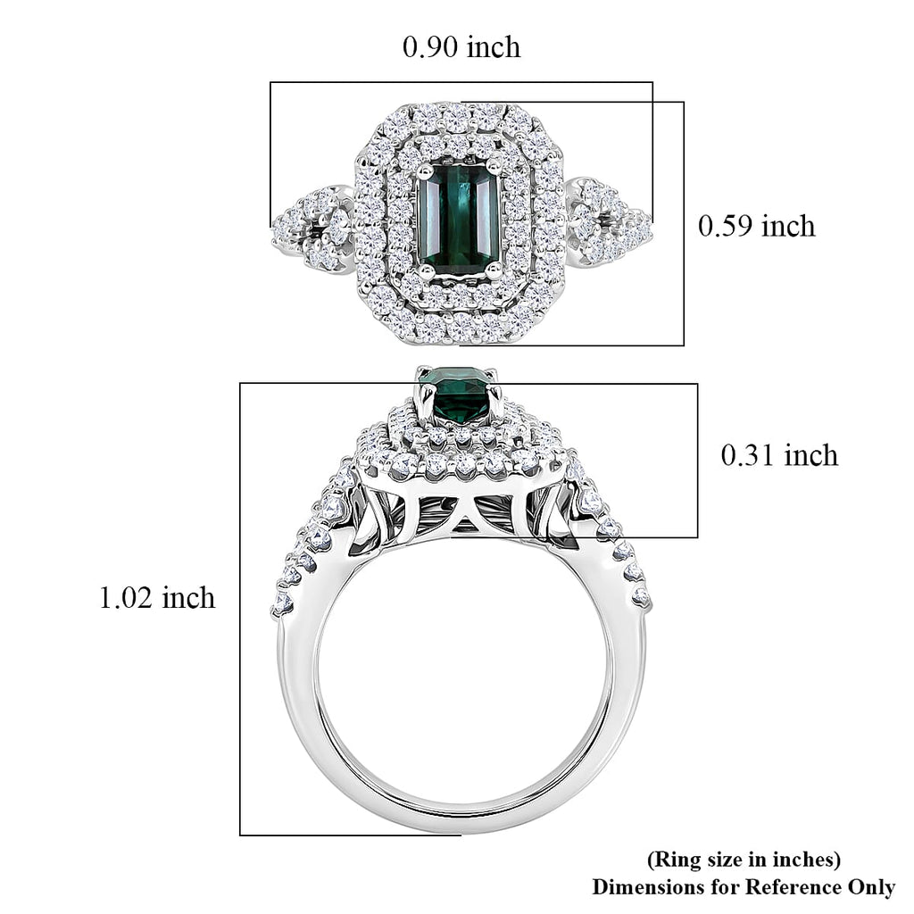 D'Joy Indicolite, Moissanite Main Stone With Surrounding Stone Ring in Rhodium OverlaySterling Silver  1.460  Ct._8575585_5