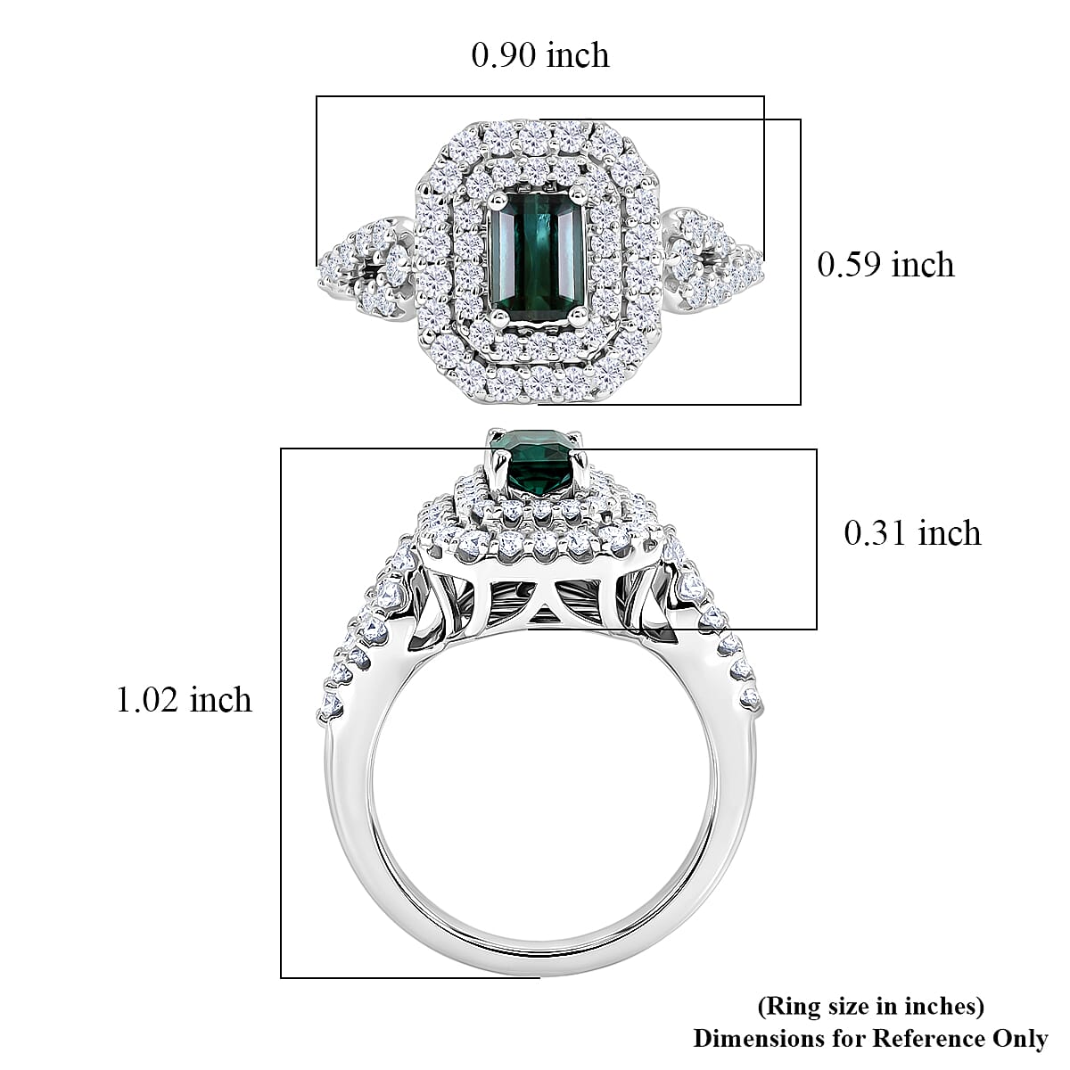 Certified and Appraised D'Joy Indicolite, Moissanite Main Stone With Surrounding Stone Ring in Rhodium Overlay Sterling Silver 1.460 Ct. 8575585 5