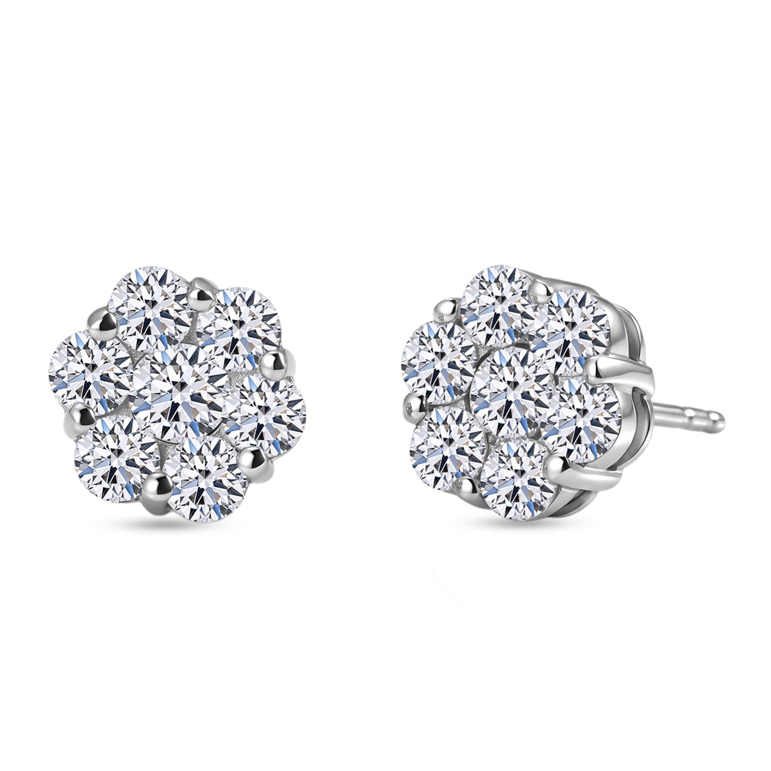 LUXURIANT 2 Ct. Lab Grown Diamond Pressure Set Cluster Earring with Push Post in Rhodium Overlay Sterling Silver (SI-G-H) 8575816 0