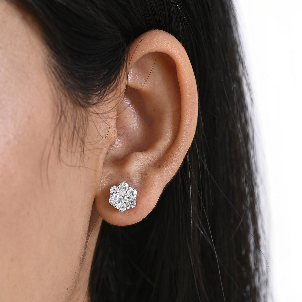 Luxuriant - Lab Grown Diamond (SI/G-H) Pressure Set Earring with Push Post in Rhodium Overlay Sterling Silver 2.00 Ct._8575816_1