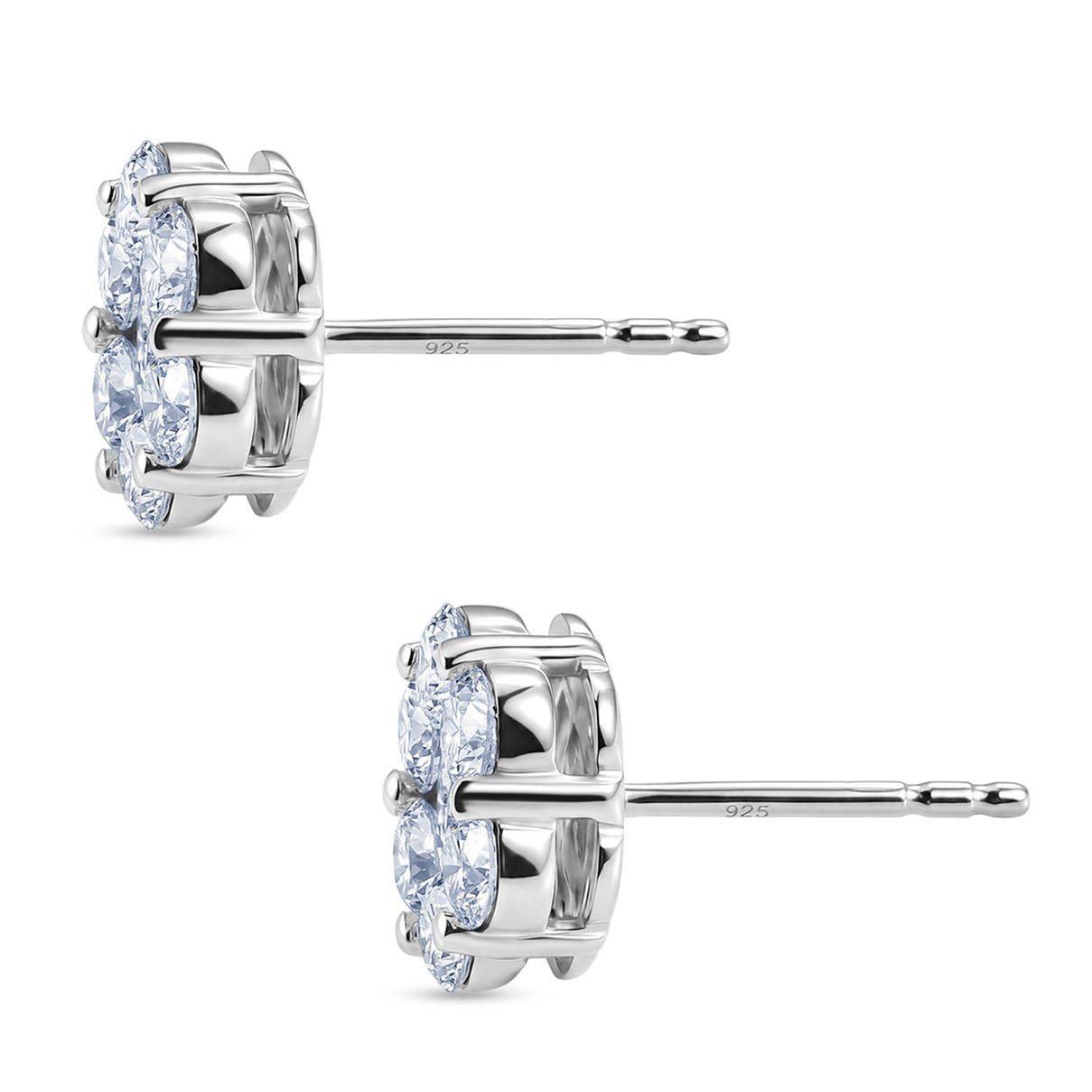 LUXURIANT 2 Ct. Lab Grown Diamond Pressure Set Cluster Earring with Push Post in Rhodium Overlay Sterling Silver (SI-G-H) 8575816 4