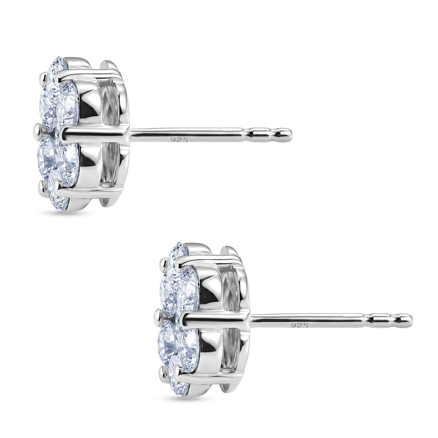 LUXURIANT 2 Ct. Lab Grown Diamond Pressure Set Cluster Earring with Push Post in Rhodium Overlay Sterling Silver (SI-G-H) 8575816 4