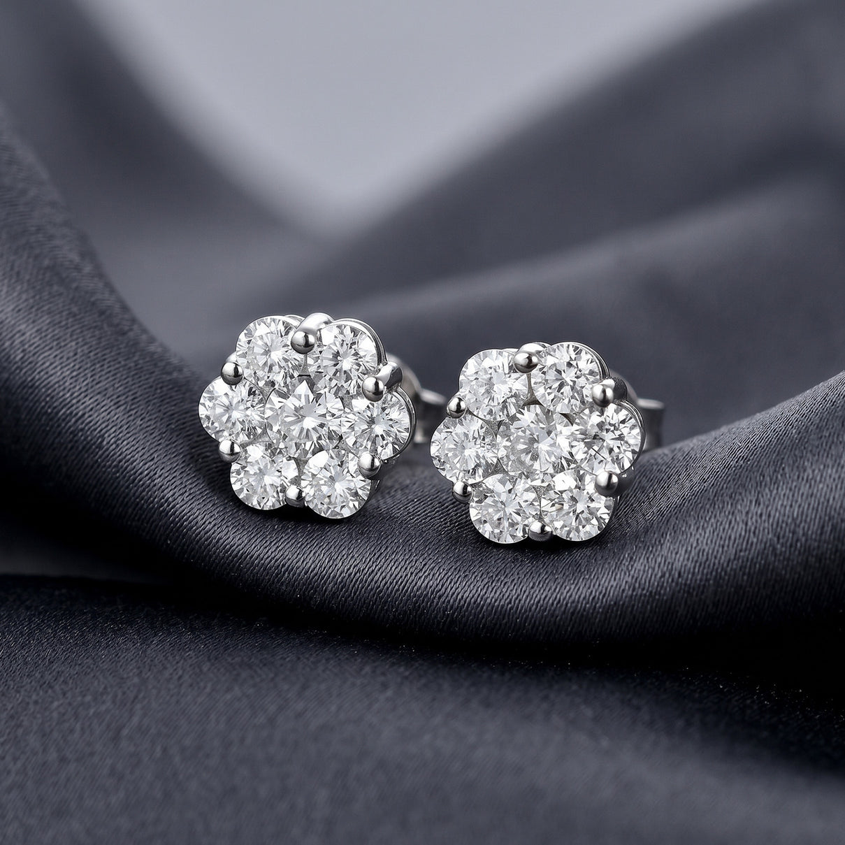 LUXURIANT 2 Ct. Lab Grown Diamond Pressure Set Cluster Earring with Push Post in Rhodium Overlay Sterling Silver (SI-G-H) 8575816 6