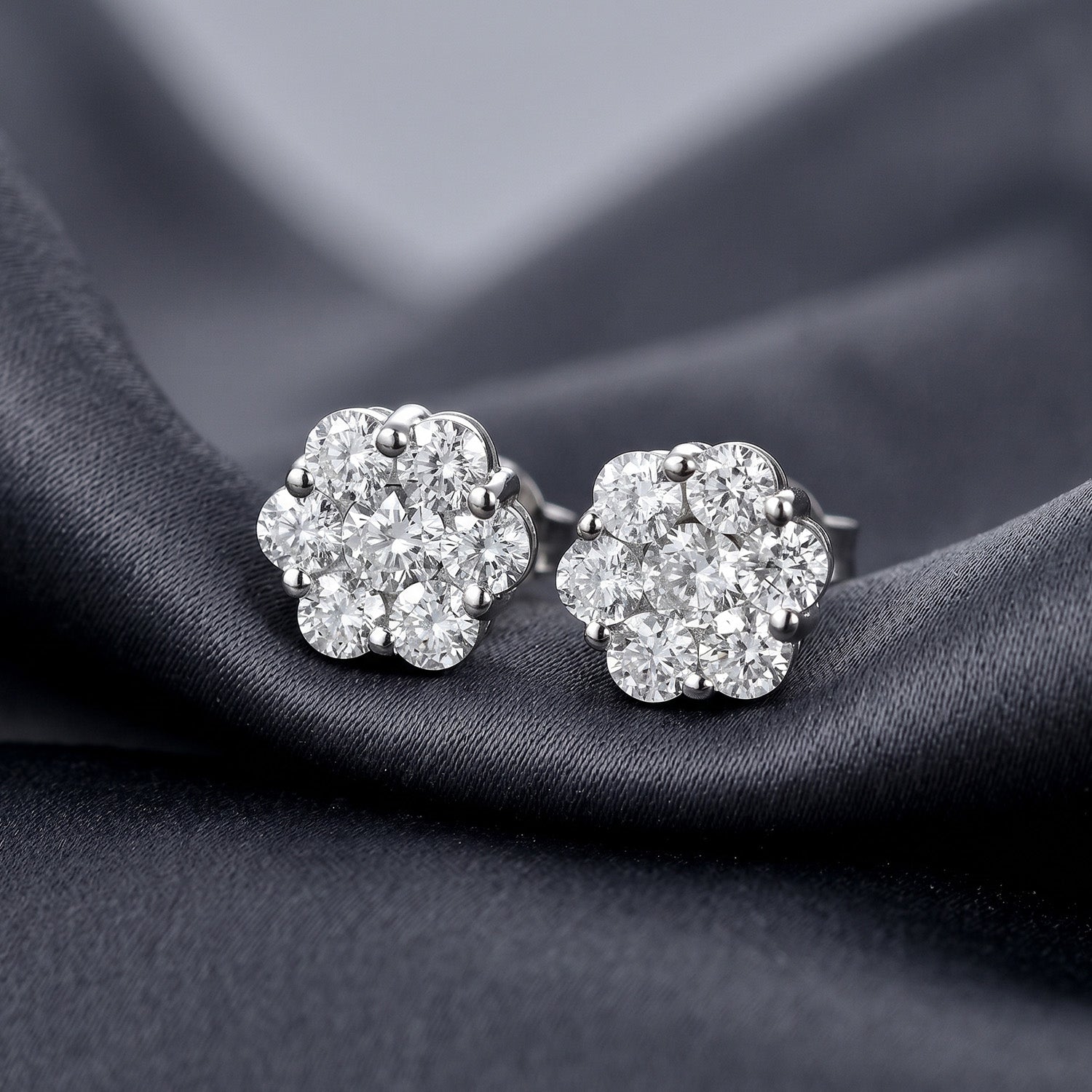 LUXURIANT 2 Ct. Lab Grown Diamond Pressure Set Cluster Earring with Push Post in Rhodium Overlay Sterling Silver (SI-G-H) 8575816 6