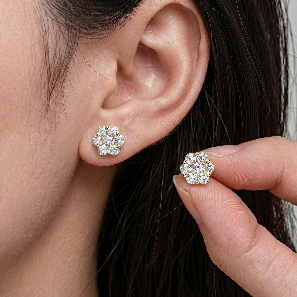 LUXURIANT 2 Ct. Lab Grown Diamond Pressure Set Cluster Earring with Push Post in 18K Vermeil Yellow Gold Plated Sterling Silver (SI-G-H) 8575817 3