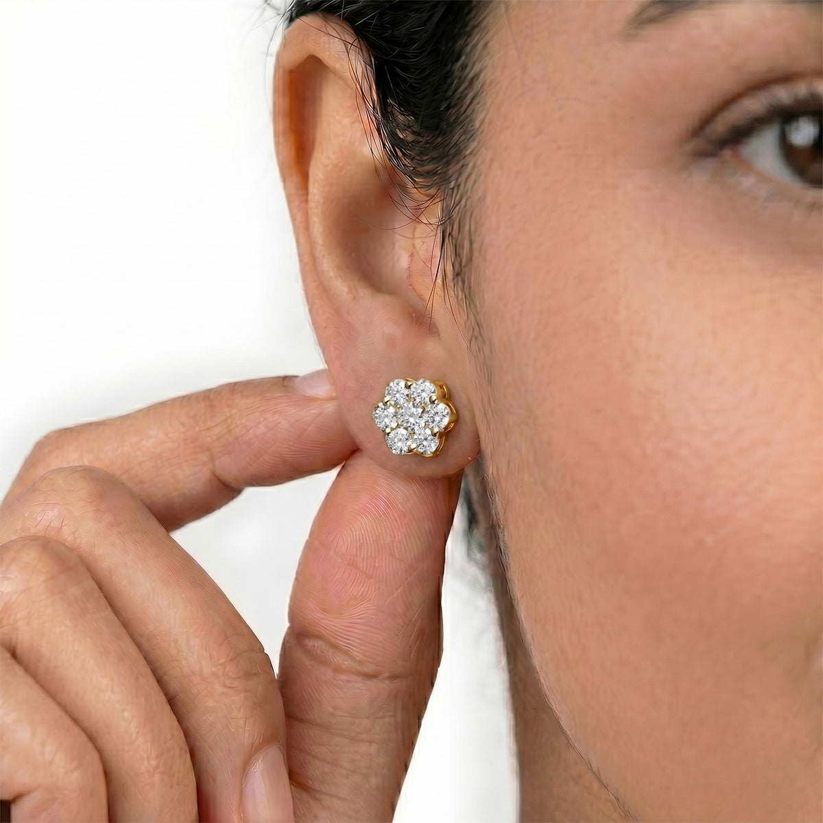 LUXURIANT 2 Ct. Lab Grown Diamond Pressure Set Cluster Earring with Push Post in 18K Vermeil Yellow Gold Plated Sterling Silver (SI-G-H) 8575817 5