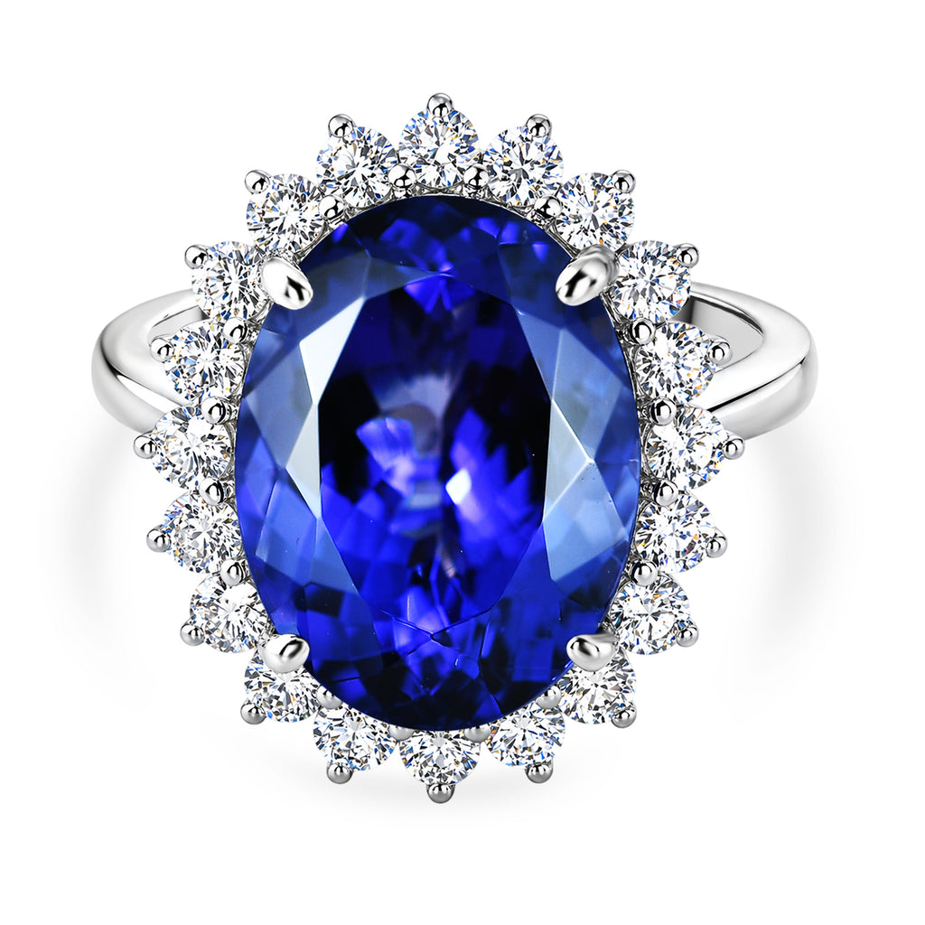 Rhapsody 950 Platinum AAAA Tanzanite (9.00ct) & Natural Diamond (VS/E-F) Halo Ring 9.85 Ct, Platinum Wt.7.44 Gms_8576180