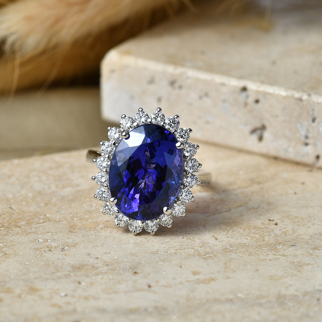 Rhapsody 950 Platinum AAAA Tanzanite (9.00ct) & Natural Diamond (VS/E-F) Halo Ring 9.85 Ct, Platinum Wt.7.44 Gms_8576180_2