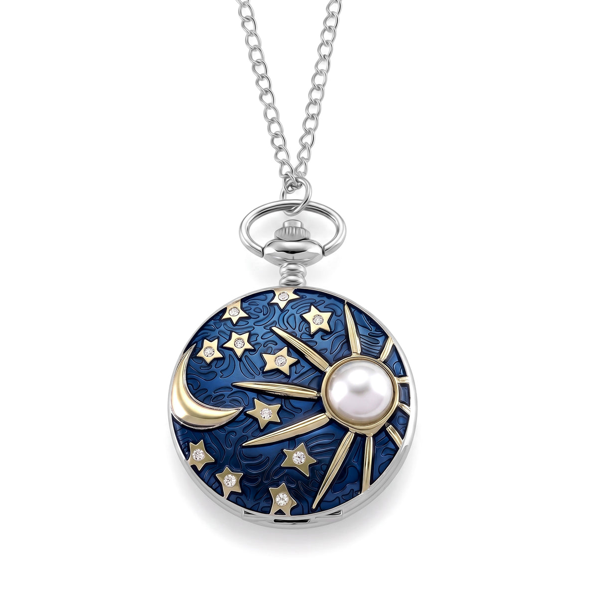 STRADA Limited Edition Moon &amp; Star Pocket Watch With Japanese Movement, Water Resistancy &amp; 31 Inch Curb Chain V32515307 0