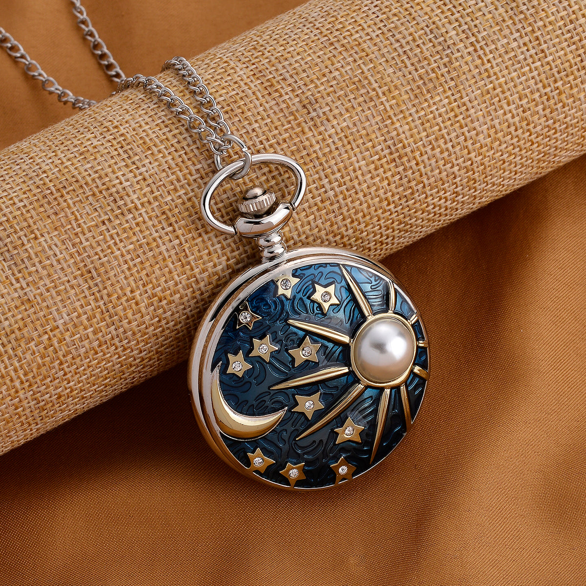 STRADA Limited Edition Moon &amp; Star Pocket Watch With Japanese Movement, Water Resistancy &amp; 31 Inch Curb Chain V32515307 2