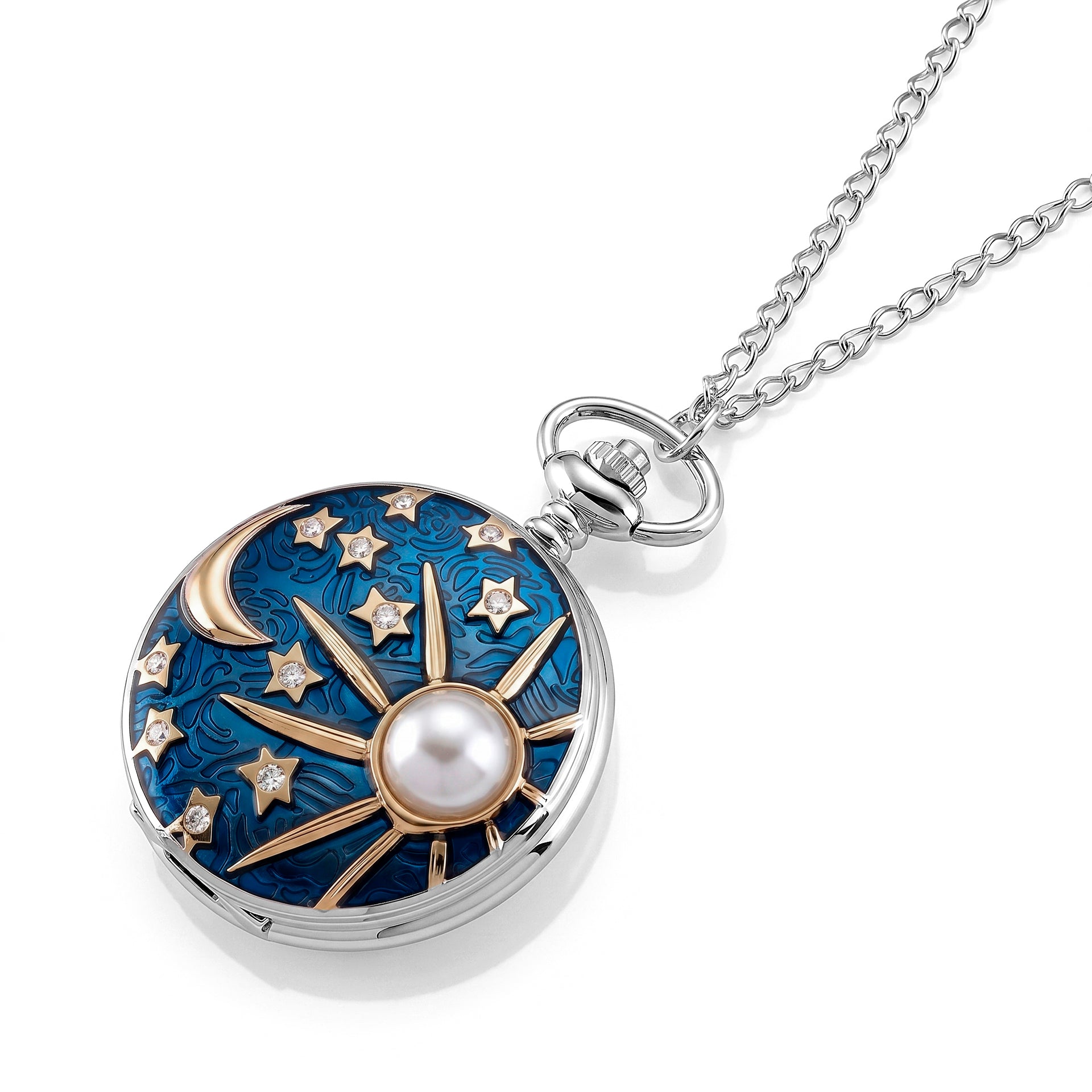 STRADA Limited Edition Moon &amp; Star Pocket Watch With Japanese Movement, Water Resistancy &amp; 31 Inch Curb Chain V32515307 5