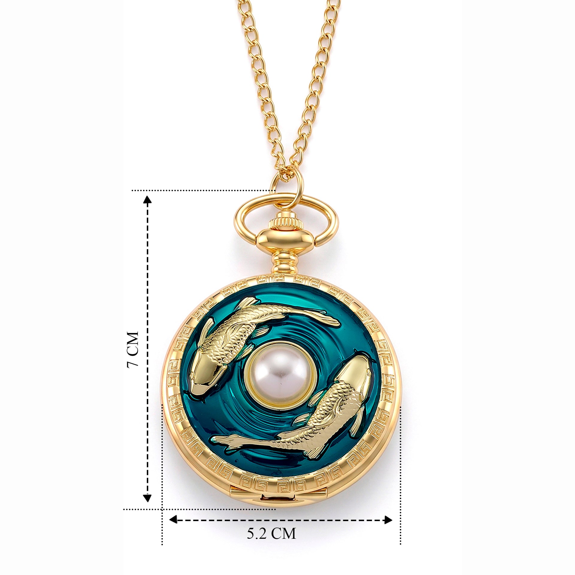 STRADA Limited Edition Blue Enamelled Carp Pocket Watch With Japanese Movement, Water Resistancy &amp; 31 Inch Curb Chain V32516854 8