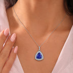 Rhapsody - 950 Platinum AAAA Tanzanite and Natural Earth Mined Diamond (VS/E-F) Trillion Cut Halo Pendant 4.04 Ct, Platinum Wt. 4.05 Gms_8576499_1