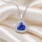 Rhapsody - 950 Platinum AAAA Tanzanite and Natural Earth Mined Diamond (VS/E-F) Trillion Cut Halo Pendant 4.04 Ct, Platinum Wt. 4.05 Gms_8576499_2