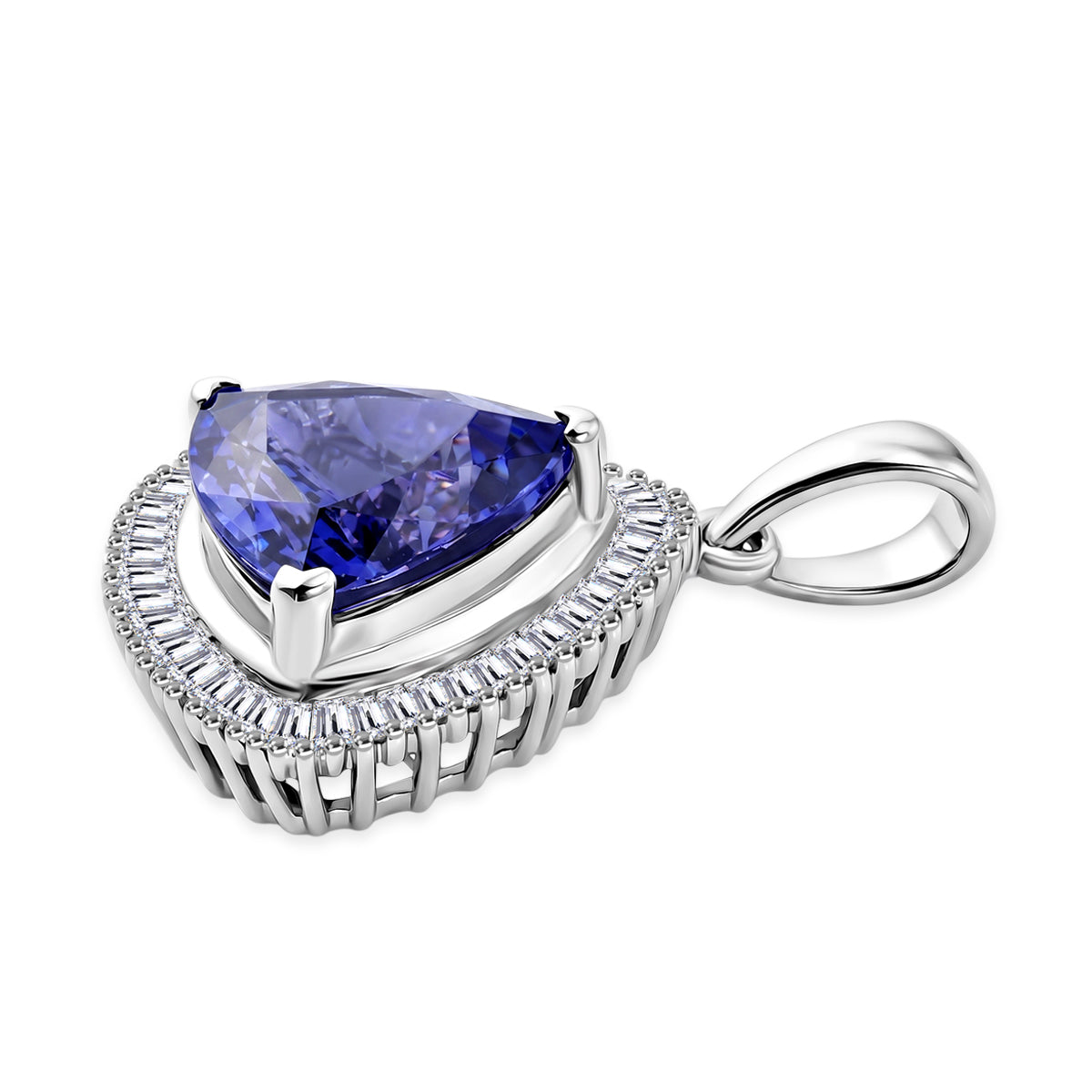 Rhapsody - 950 Platinum AAAA Tanzanite and Natural Earth Mined Diamond (VS/E-F) Trillion Cut Halo Pendant 4.04 Ct, Platinum Wt. 4.05 Gms 8576499 4
