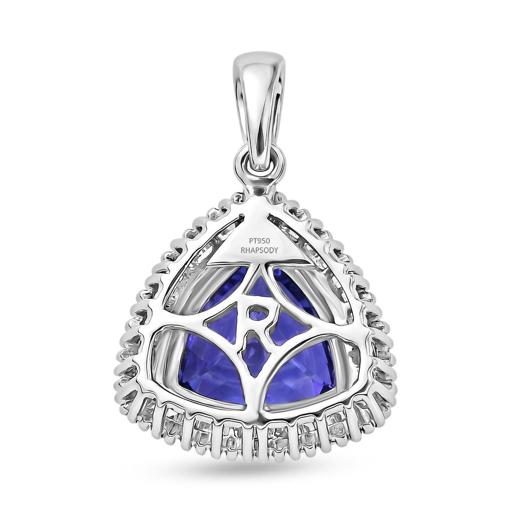 Rhapsody - 950 Platinum AAAA Tanzanite and Natural Earth Mined Diamond (VS/E-F) Trillion Cut Halo Pendant 4.04 Ct, Platinum Wt. 4.05 Gms_8576499_4
