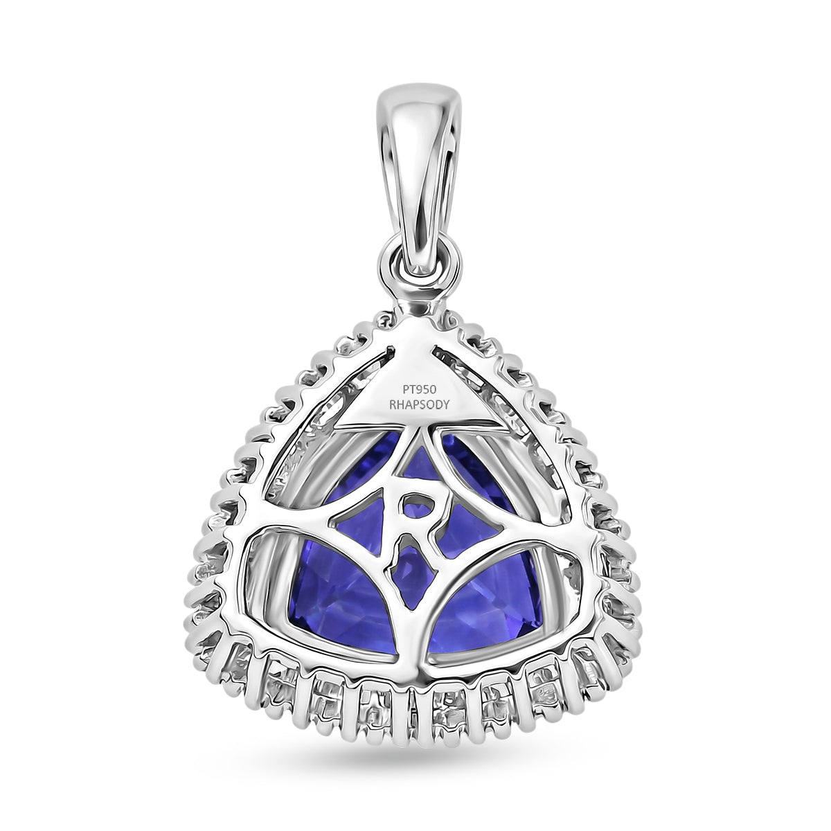 Rhapsody - 950 Platinum AAAA Tanzanite and Natural Earth Mined Diamond (VS/E-F) Trillion Cut Halo Pendant 4.04 Ct, Platinum Wt. 4.05 Gms 8576499 5