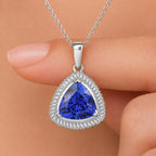 Rhapsody - 950 Platinum AAAA Tanzanite and Natural Earth Mined Diamond (VS/E-F) Trillion Cut Halo Pendant 4.04 Ct, Platinum Wt. 4.05 Gms_8576499_5