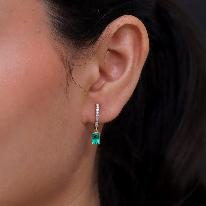 Luxuriant - AAA Lab Grown Columbian Emerald &amp; Lab Grown Diamond (SI-G-H) Hoop Earring in 18K Vermeil Yellow Gold Plated Sterling Silver 1.20 Ct. 8576501 2