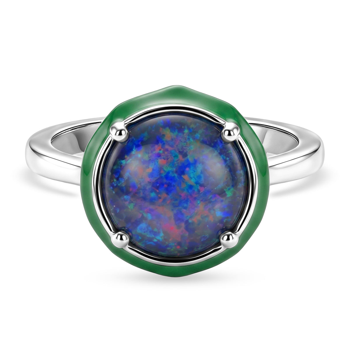 D'Joy - Boulder Opal Triplet &amp; White Zircon Solitaire Ring in Rhodium Overlay Sterling Silver 2.43 Ct. V32608773 0