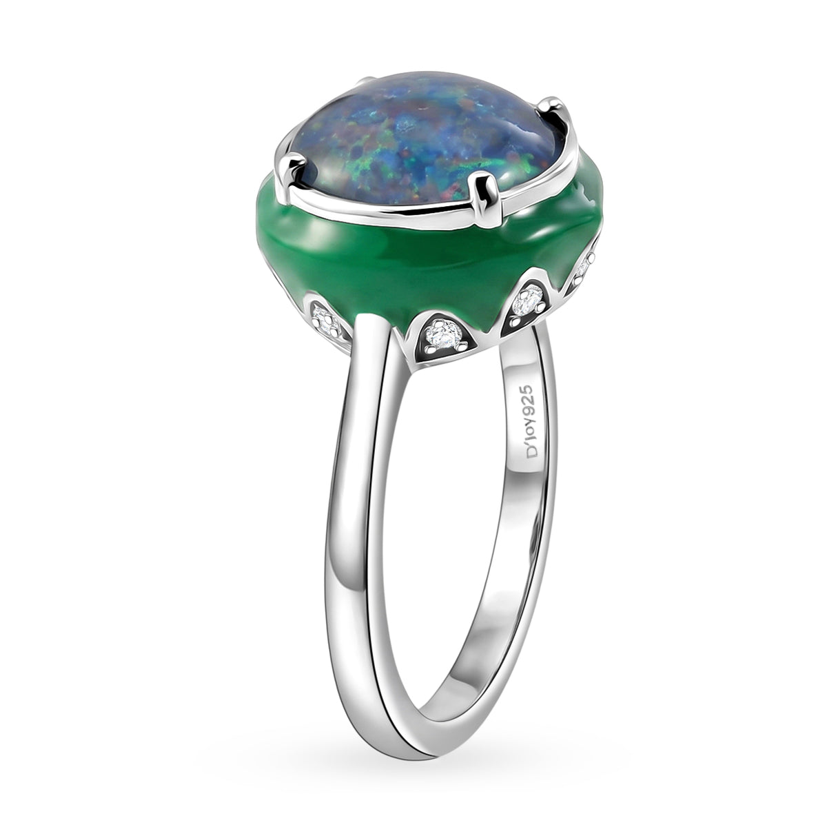 D'Joy - Boulder Opal Triplet &amp; White Zircon Solitaire Ring in Rhodium Overlay Sterling Silver 2.43 Ct. V32608773 4