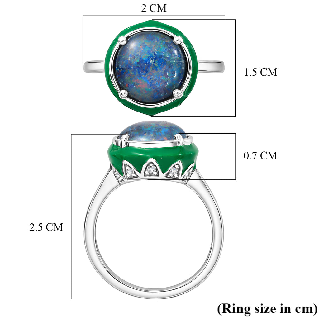 D'Joy - Boulder Opal Triplet & White Zircon Solitaire Ring in Rhodium Overlay Sterling Silver 2.43 Ct._8576521_5