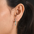 D'Joy - AAA Gemfields Zambian Emerald & White Zircon Dangling Earring with Push Post in Rhodium Overlay Sterling Silver 1.00 Ct._8576527_1