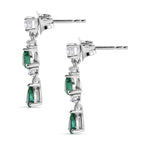 D'Joy - AAA Gemfields Zambian Emerald & White Zircon Dangling Earring with Push Post in Rhodium Overlay Sterling Silver 1.00 Ct._8576527_3