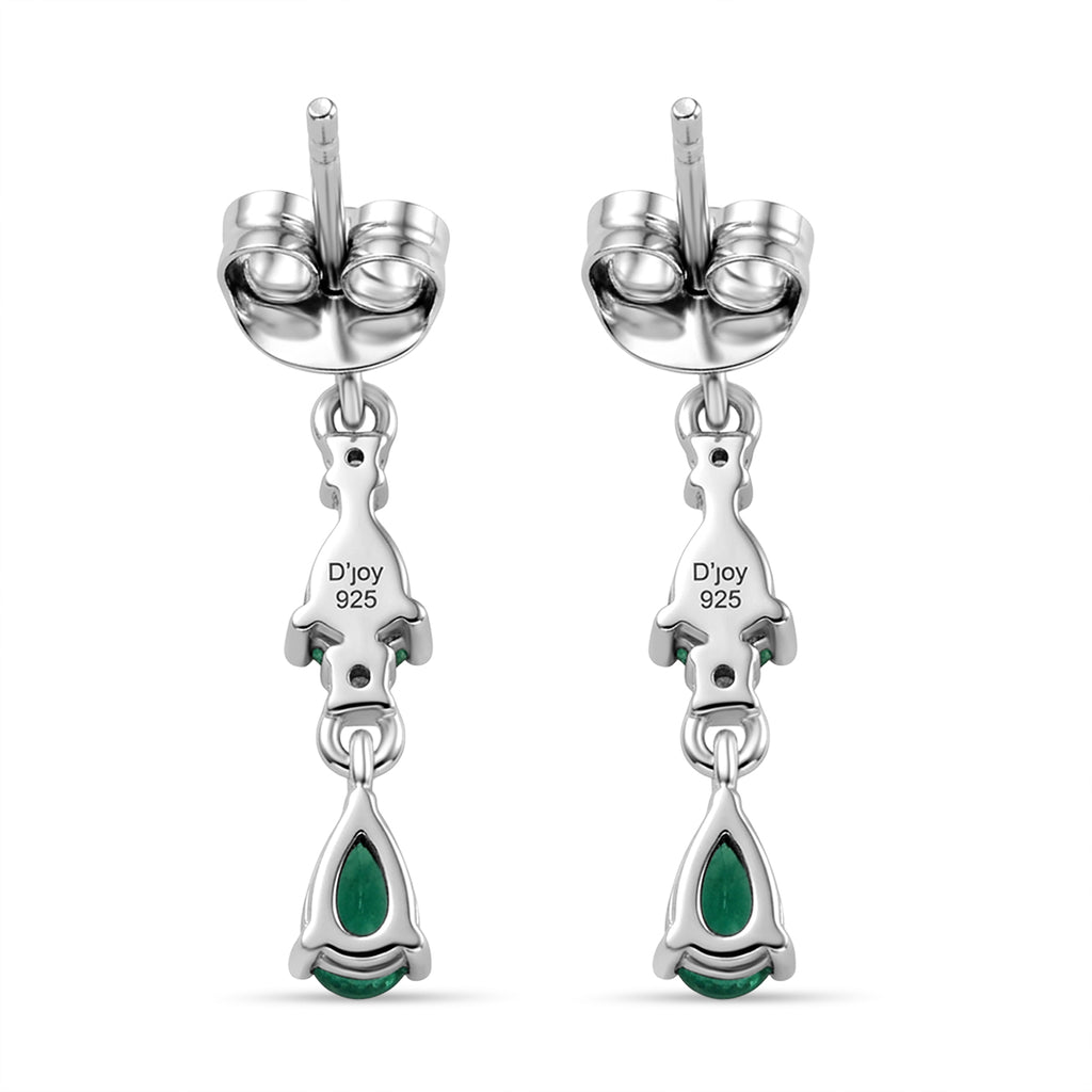 D'Joy - AAA Gemfields Zambian Emerald & White Zircon Dangling Earring with Push Post in Rhodium Overlay Sterling Silver 1.00 Ct._8576527_4