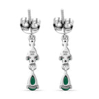 D'Joy - AAA Gemfields Zambian Emerald & White Zircon Dangling Earring with Push Post in Rhodium Overlay Sterling Silver 1.00 Ct._8576527_4