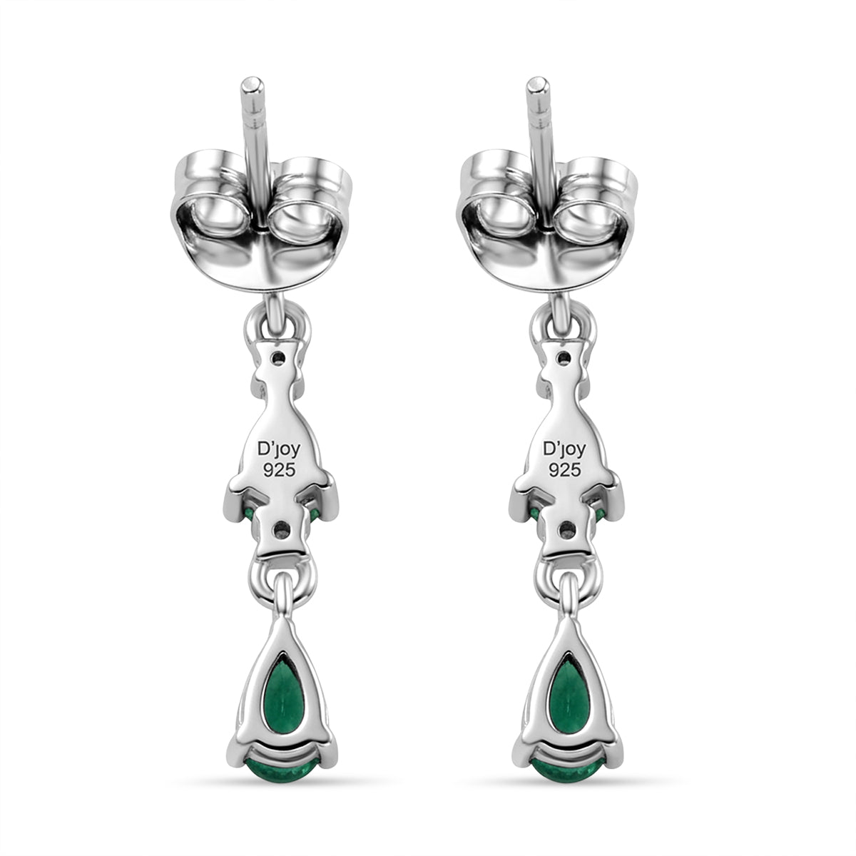D'Joy - AAA Gemfields Zambian Emerald &amp; White Zircon Dangling Earring with Push Post in Rhodium Overlay Sterling Silver 1.00 Ct. 8576527 5