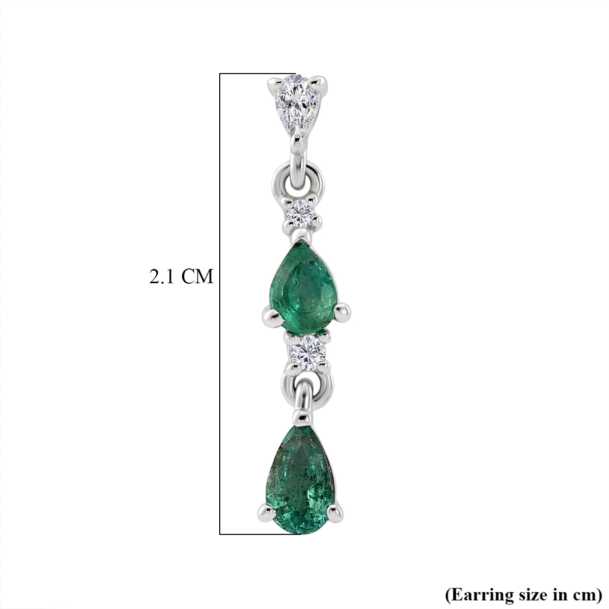 D'Joy - AAA Gemfields Zambian Emerald &amp; White Zircon Dangling Earring with Push Post in Rhodium Overlay Sterling Silver 1.00 Ct. 8576527 6