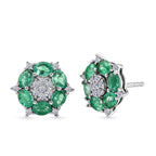 Luxuriant - AAA Zambian Emerald & Lab Grown Diamond (SI/G-H) Cluster Earring with Push Post in Rhodium Overlay Sterling Silver 2.10 Ct._8576528