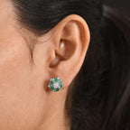 Luxuriant - AAA Zambian Emerald & Lab Grown Diamond (SI/G-H) Cluster Earring with Push Post in Rhodium Overlay Sterling Silver 2.10 Ct._8576528_1