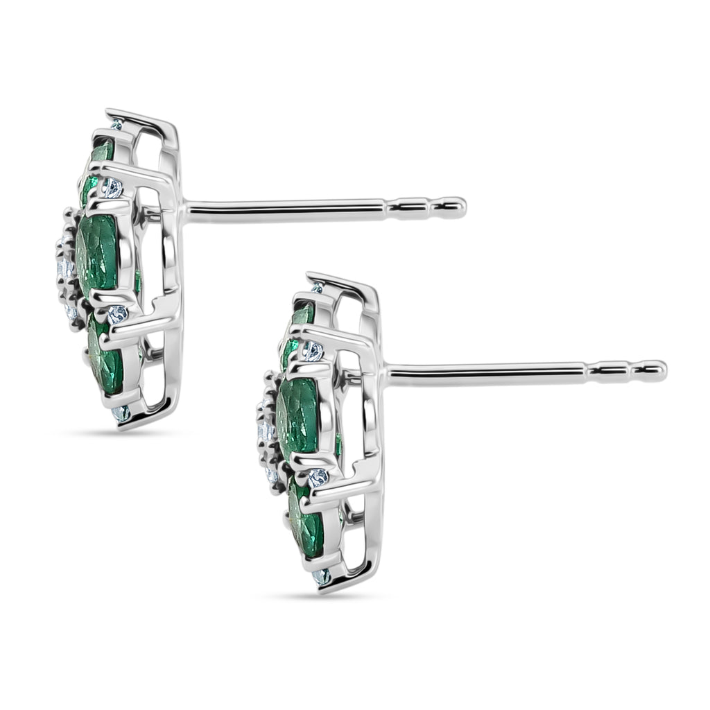 Luxuriant - AAA Zambian Emerald & Lab Grown Diamond (SI/G-H) Cluster Earring with Push Post in Rhodium Overlay Sterling Silver 2.10 Ct._8576528_3